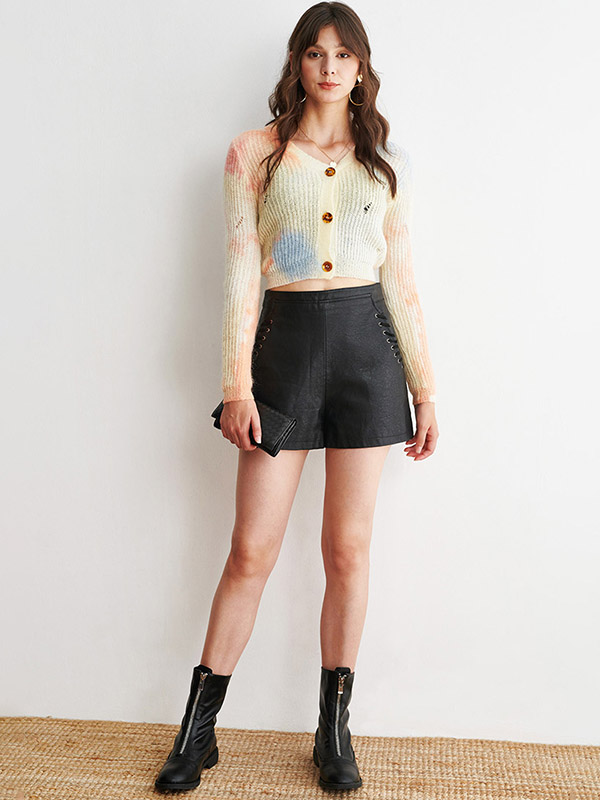 Multi-Color V-neck Cropped Tops with Button Front