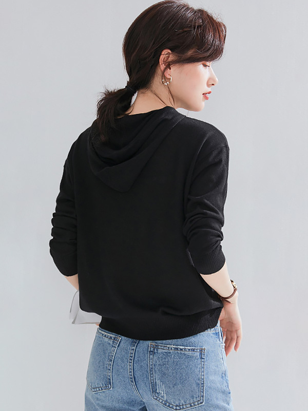 Black Hooded Knitted Top