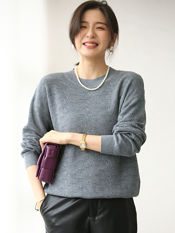 Grey Hollow-out Knitted Top