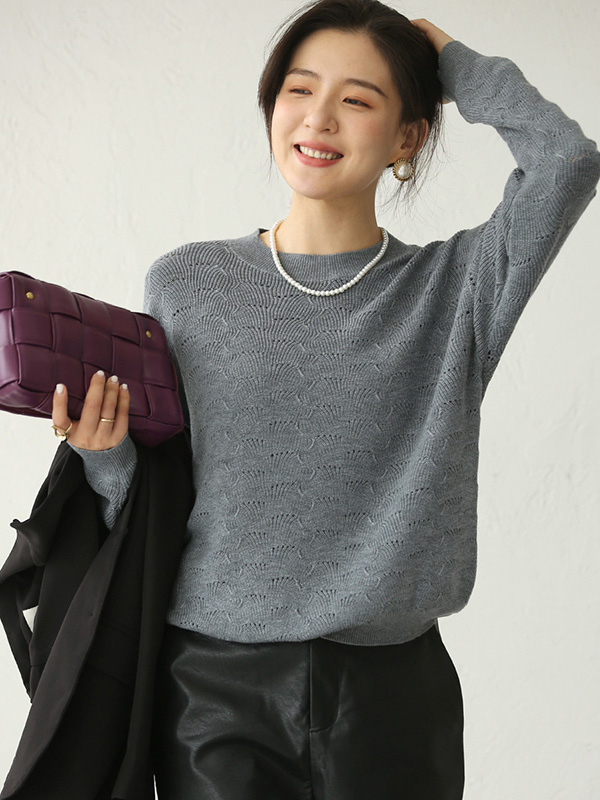 Grey Hollow-out Knitted Top