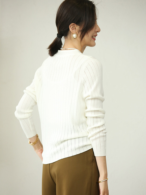 White V-neck Knit Top with Buttons