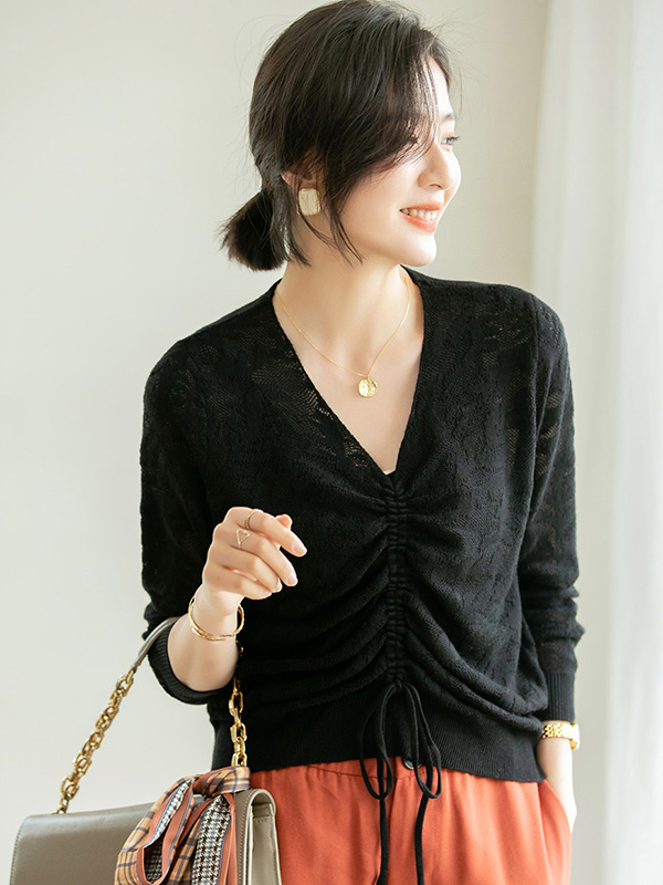 Black Floral Hollow Out Knitted Top