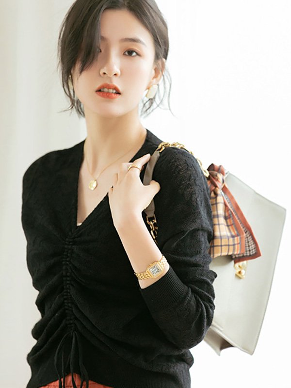 Black Floral Hollow Out Knitted Top