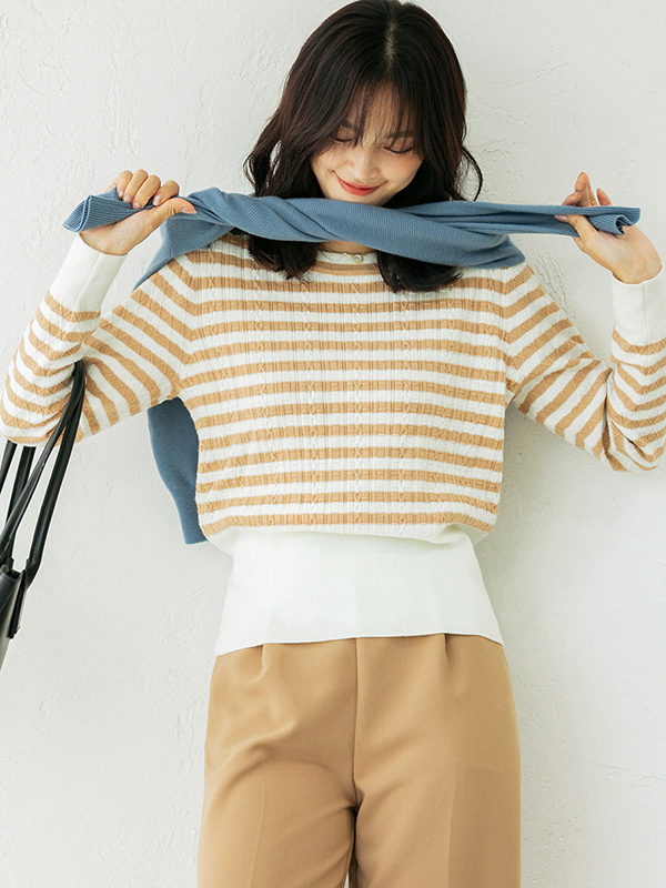 Khaki Striped Knitted Top