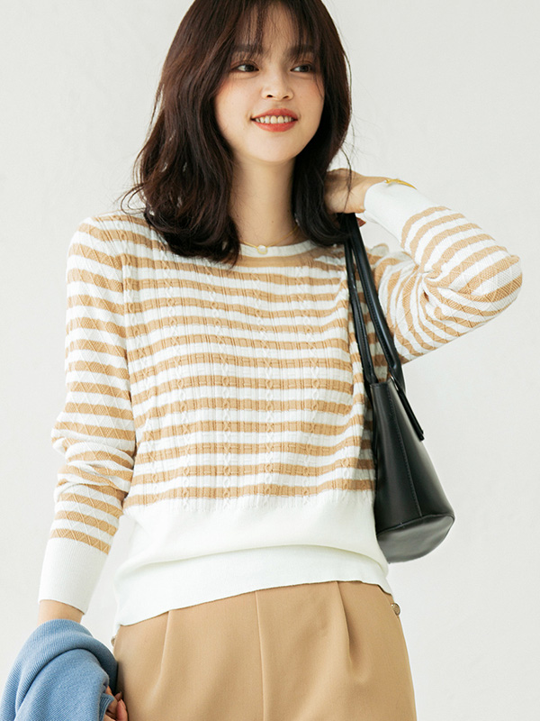 Khaki Striped Knitted Top