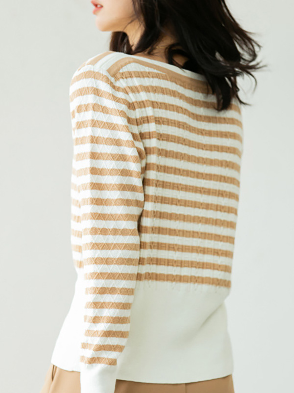 Khaki Striped Knitted Top