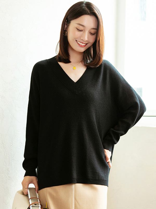 Black V Neck Loose Sweater