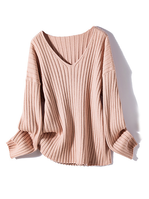 Pink V-neck Ribbed Style Sweater