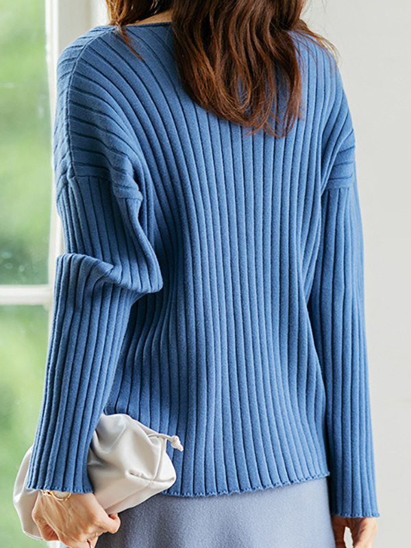 Blue V-neck Ribbed Style Sweater