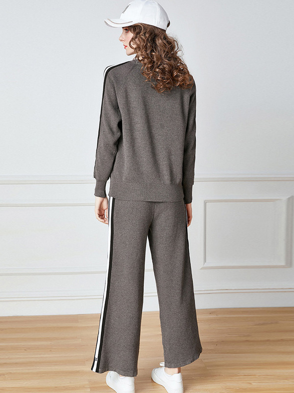 Grey Round Neck and Wide Leg Pants Set