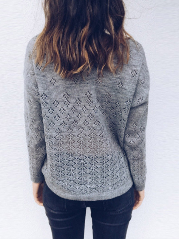 Grey Hollow-out Knitted Caridgan