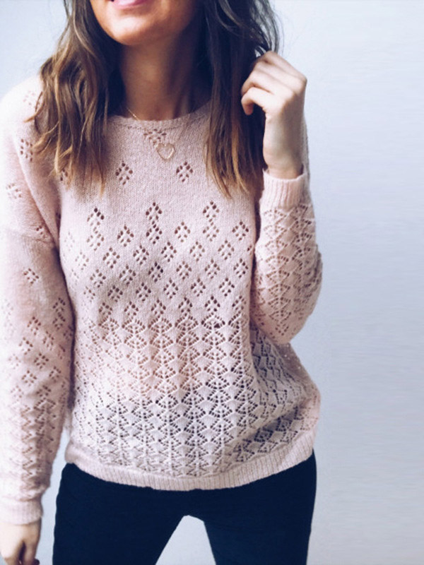 Pink Hollow-out Knitted Caridgan