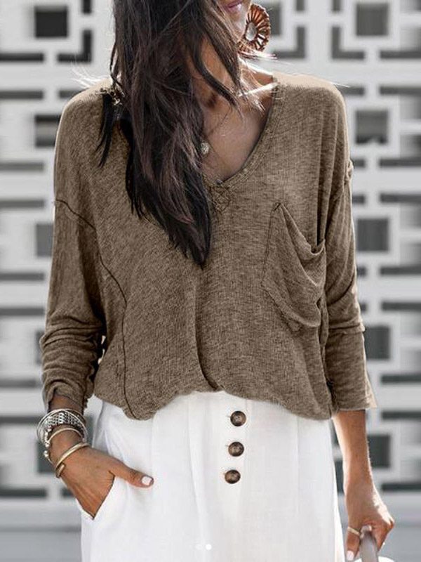 Khaki V Neck Kntted Top