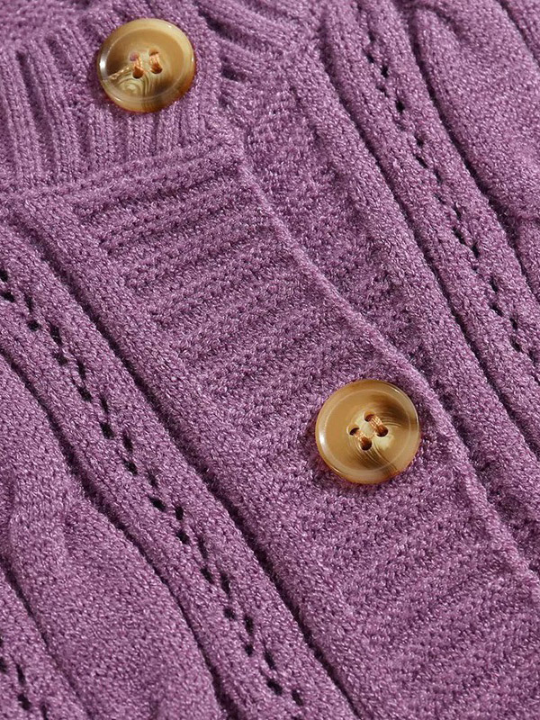 Purple Round Neck Cable Cardigan