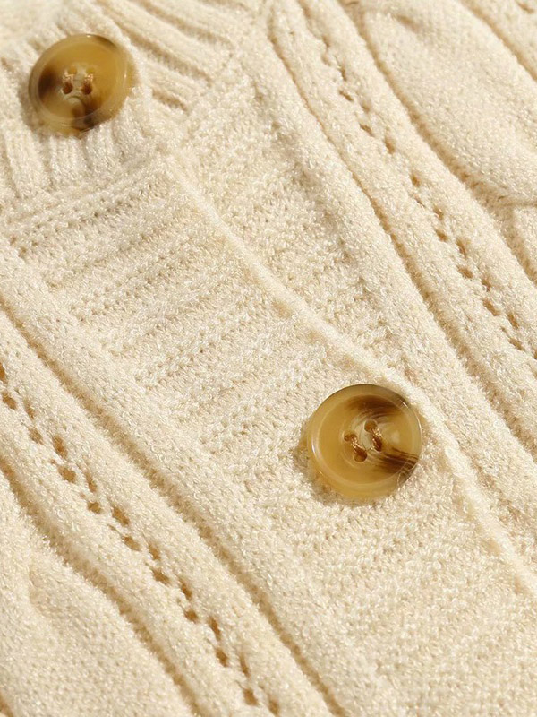 Beige Round Neck Cable Cardigan